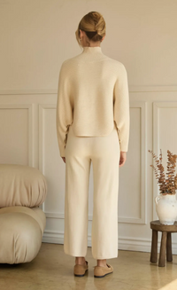 Fiona Asymmetrical Button-Sleeve Ribbed Mock Neck Sweater Top