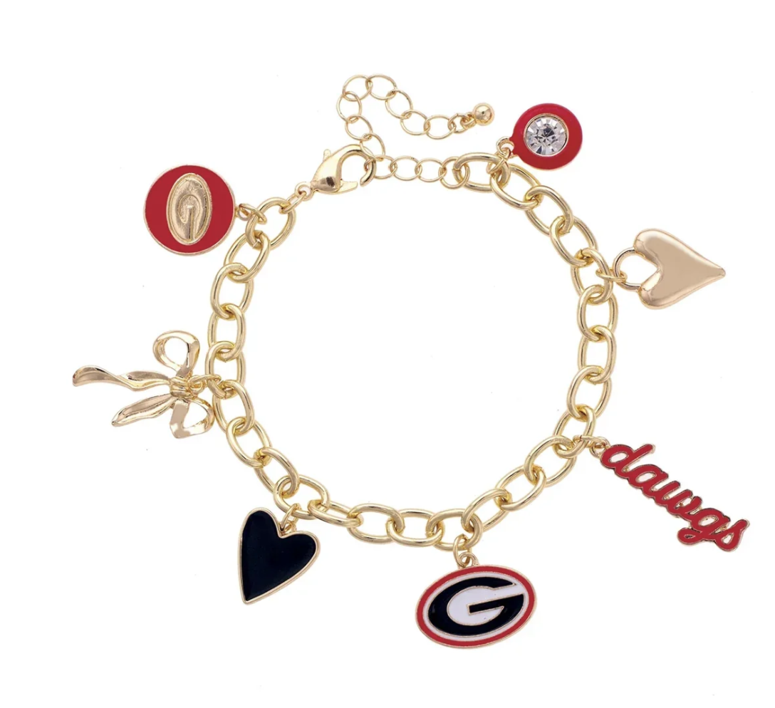 CANVAS STYLE CHARM BAR-Georgia Bulldogs Enamel Icons Charm Bracelet in Shiny Gold