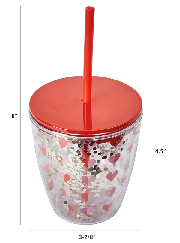 Glitter Hearts Acrylic Tumbler with Lid and Straw