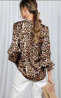 Henley Neck Elastic Smocked Leopard Print Blouse or  Leopard Print Bias Cut Satin Maxi Skirt