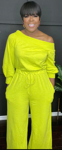 Melinda One Shoulder Terry Jumpsuit Dark Gray or Lime