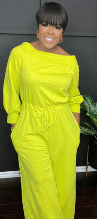 Melinda One Shoulder Terry Jumpsuit Dark Gray or Lime
