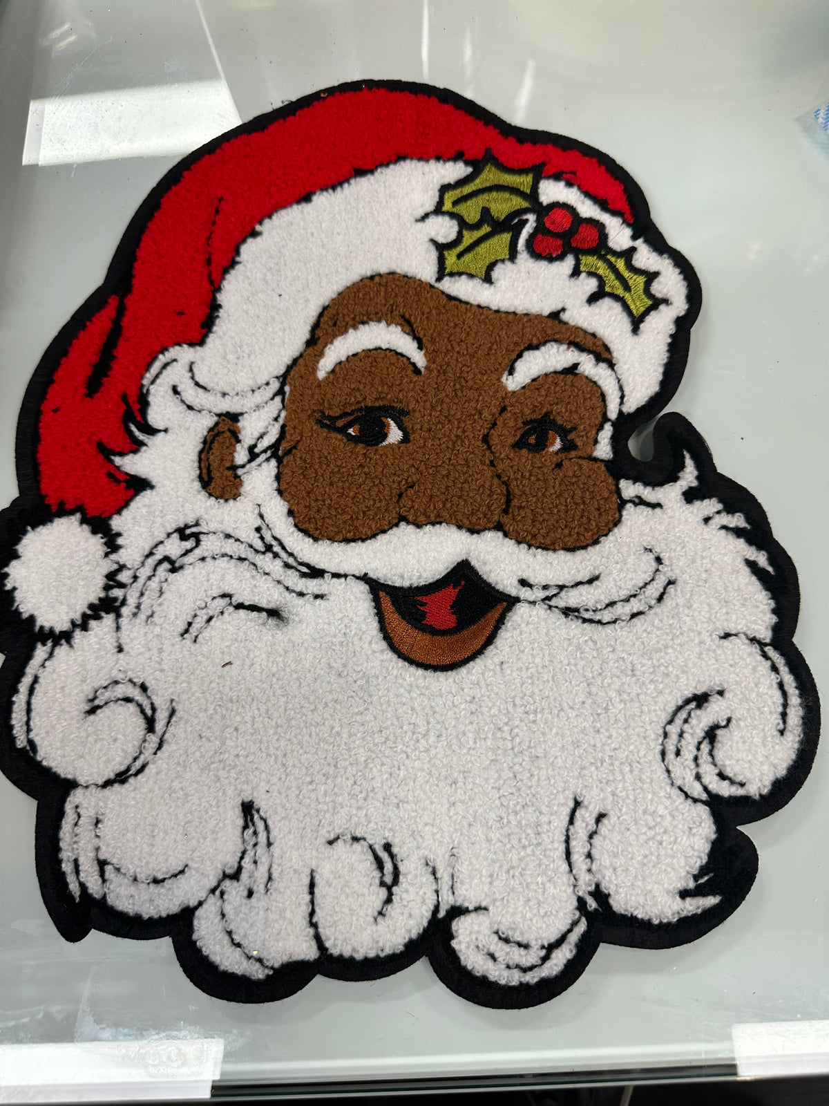 Chenille  Iron On Black Santa