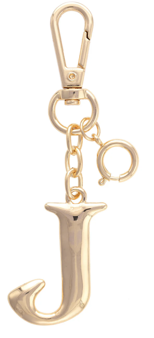 Canvas Style Charm Bar- Letter Initial Bag Charm in Shiny Gold