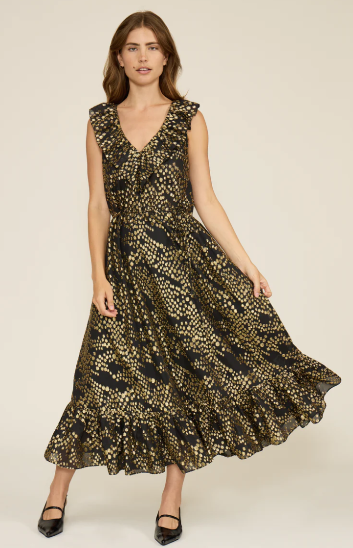 Lucy Paris Lacey Ruffle Maxi Dress - Black Gold