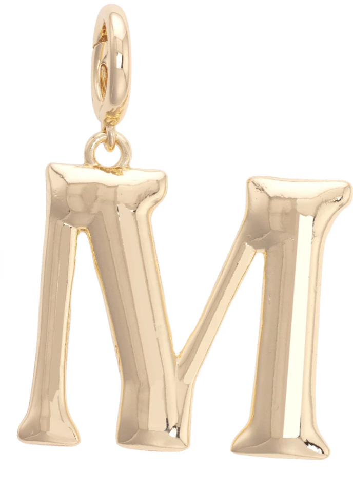 Canvas Style Charm Bar- Letter Initial Pendant Charm in Shiny Gold