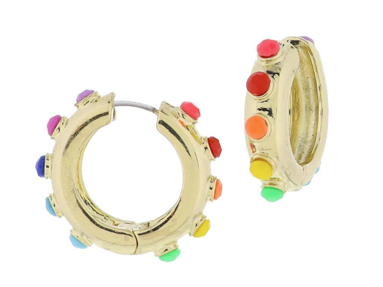 Cory 18K Gold Plated Thick Gold Hoop with Solid Multi Faceted Gems Earrings