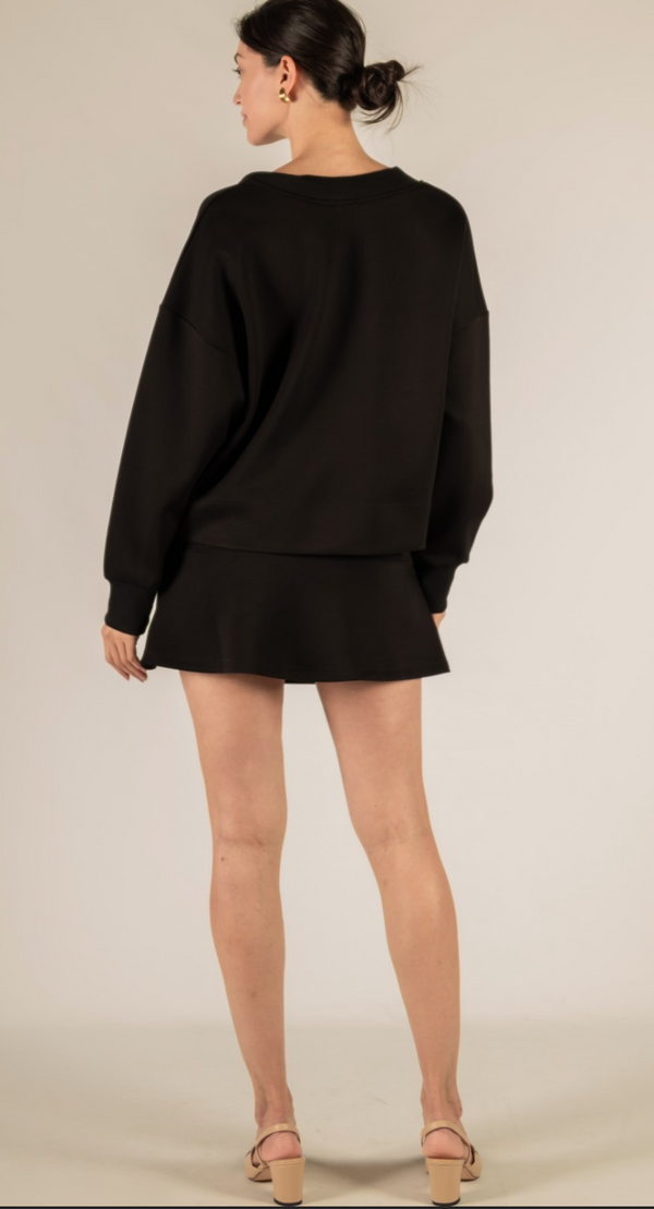 P. CILL Butter Modal Rib Contrast Oversized Cropped Cardigan