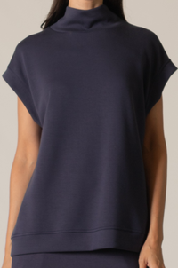 P. CILL Butter Modal Mock Neck Capped Sleeve Top: Black, Taupe  or Navy