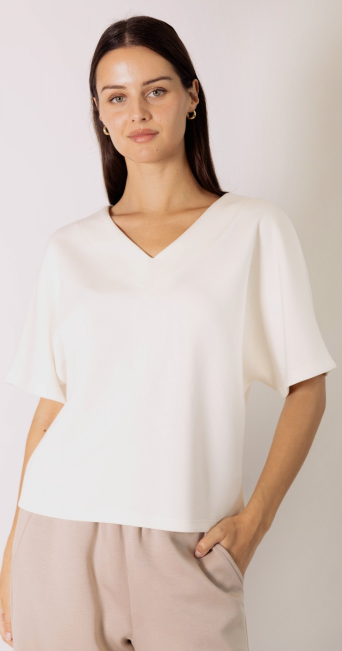 P.CILL Butter Modal V Neck Short Sleeve Top: Black