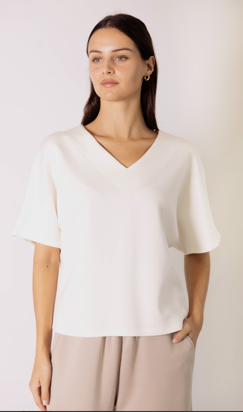 P.CILL Butter Modal V Neck Short Sleeve Top: Black