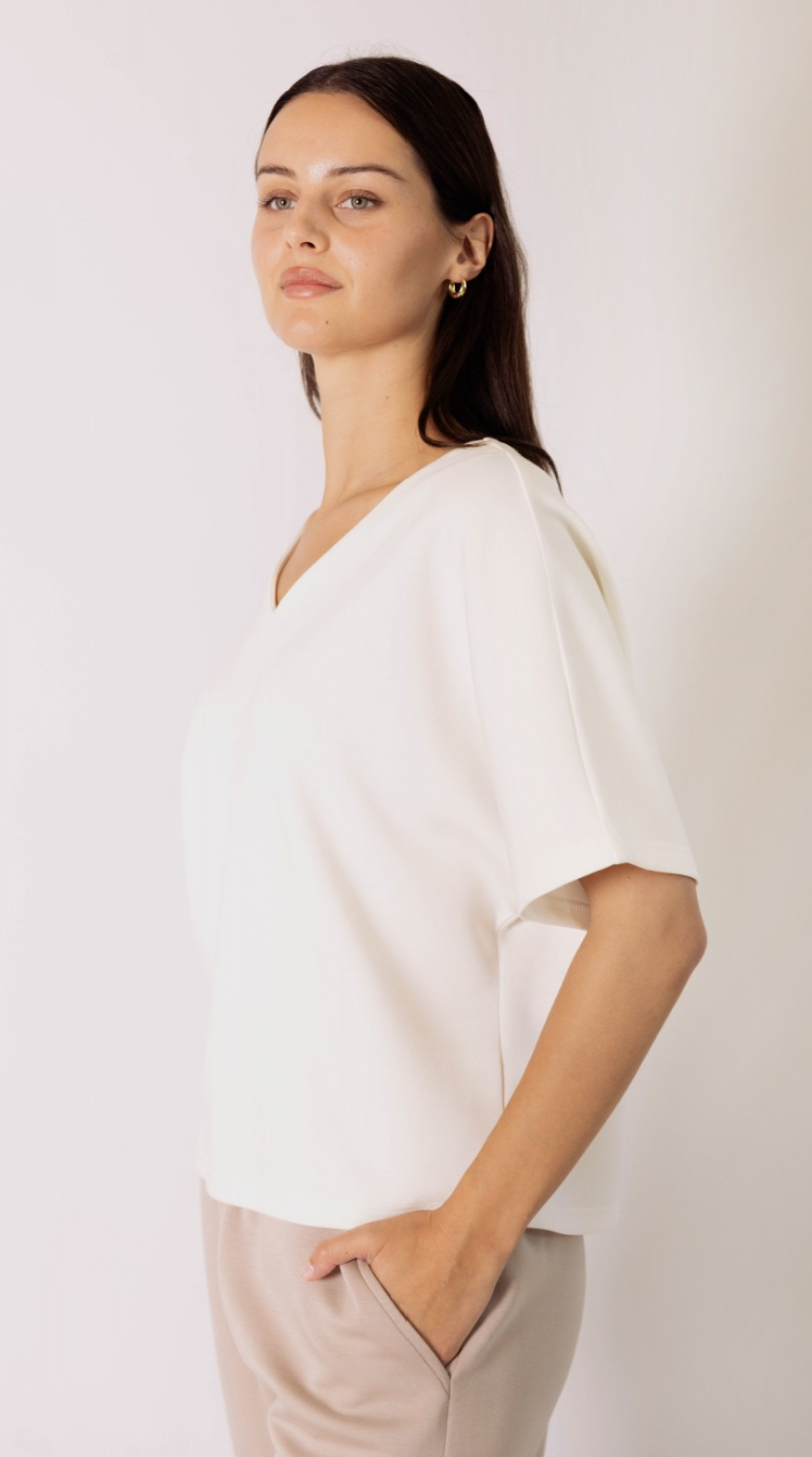P.CILL Butter Modal V Neck Short Sleeve Top: Black