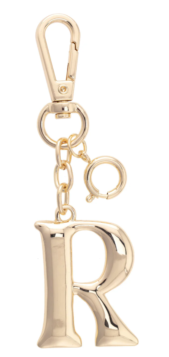 Canvas Style Charm Bar- Letter Initial Bag Charm in Shiny Gold