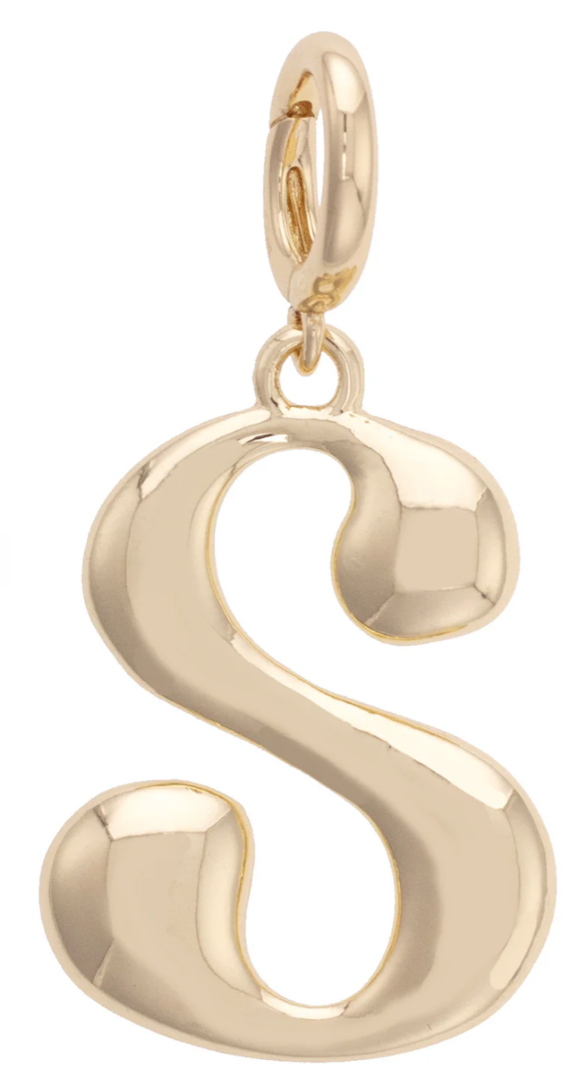 Canvas Style Charm Bar- Letter Initial Pendant Charm in Shiny Gold