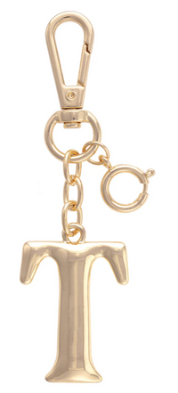 Canvas Style Charm Bar- Letter Initial Bag Charm in Shiny Gold