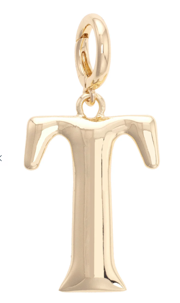 Canvas Style Charm Bar- Letter Initial Pendant Charm in Shiny Gold