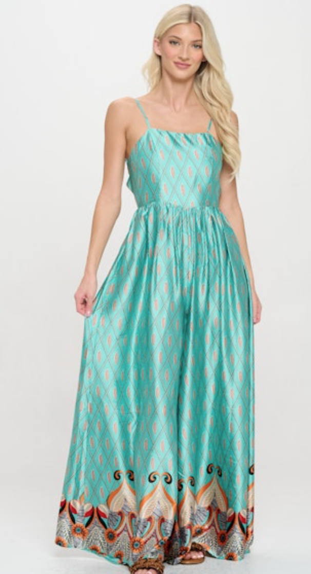 Desiree Feather Teal Jumpsuit