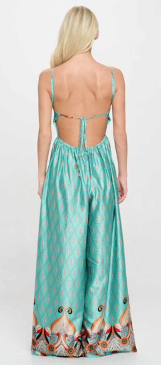 Desiree Feather Teal Jumpsuit