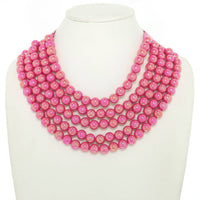 BLING METALLIC COLOR BEADED NECKLACE FAUX LEATHER MAGNETIC: Fushcia