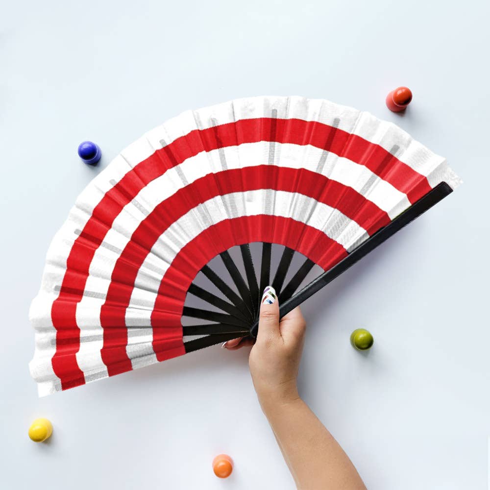 Color Block Striped Folding Line Dance Hand Fan: Red & White or Pink & Green