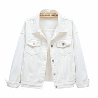 Solid color slim cropped denim jacket casual jacket: White / (S) 1