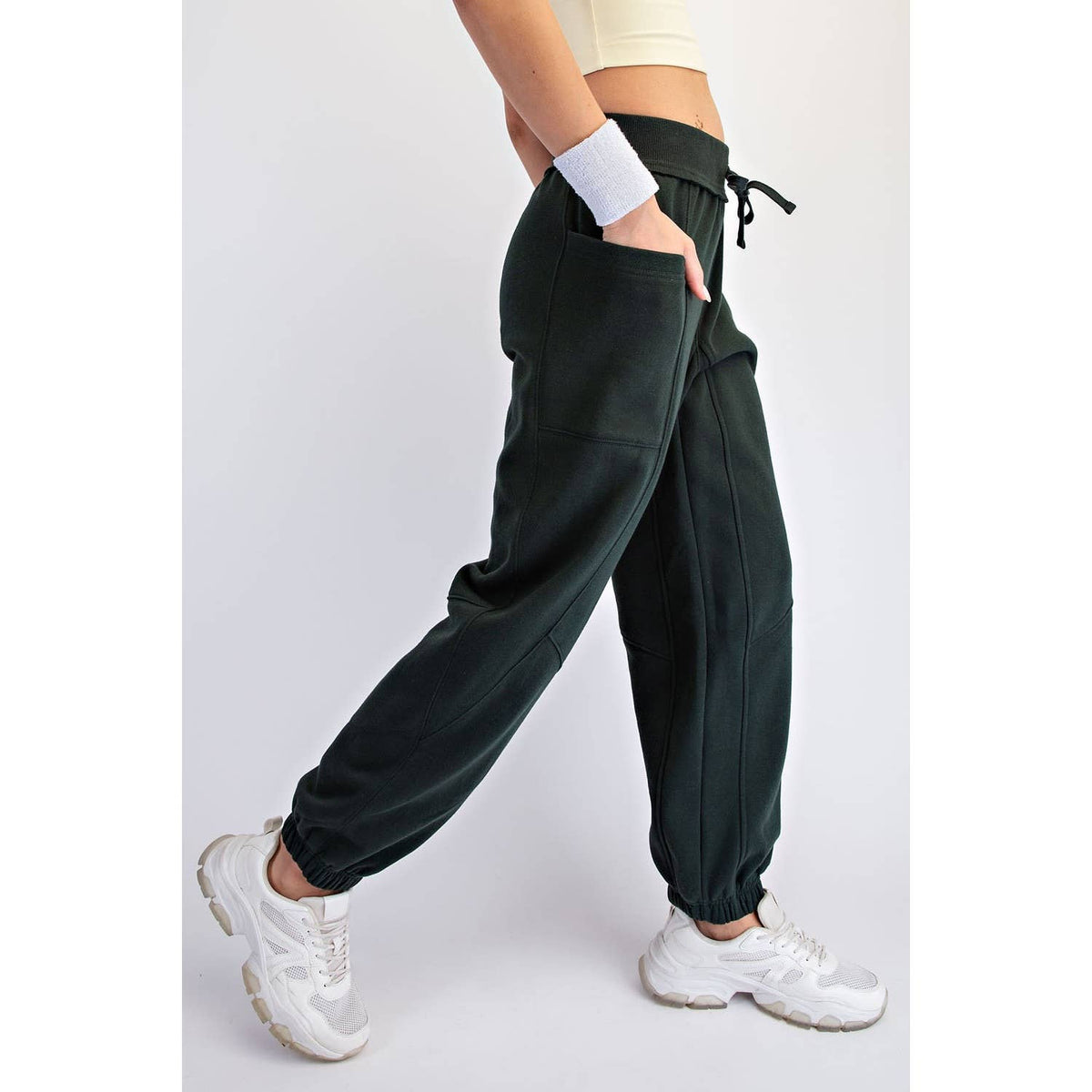 FLEECED TERRY FLOW JOGGER PANTS: Peach Pink / S-M-L(2-2-2)