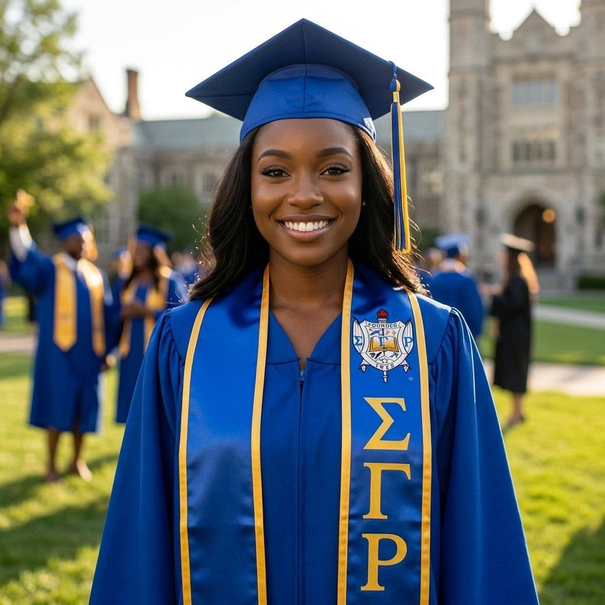 SGRHO Print Legacy Honor Stole in Blue with Gold: Color: Gold and Blue / Plating: Multi Tone / Size: 72 x 5 inches