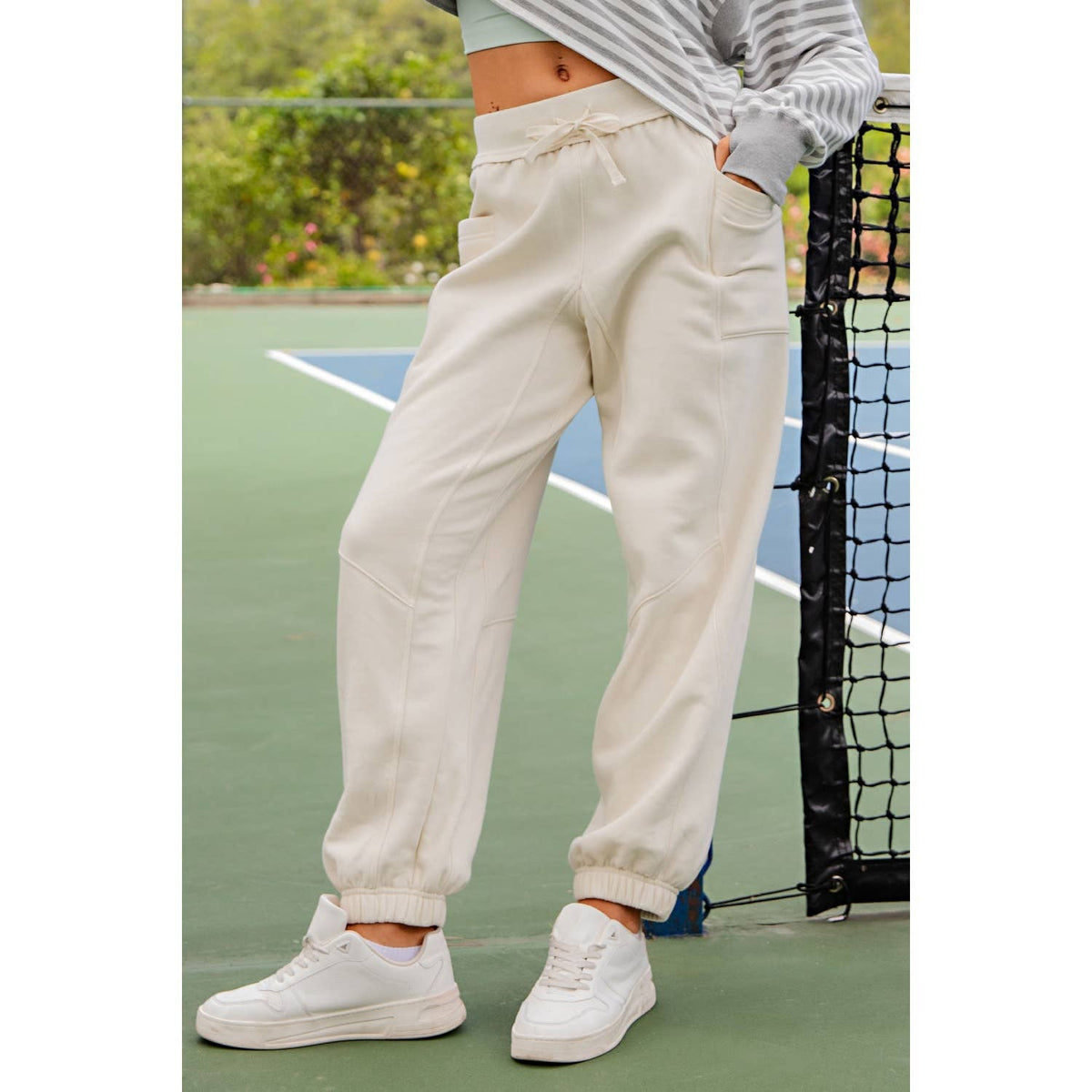 FLEECED TERRY FLOW JOGGER PANTS: Peach Pink / S-M-L(2-2-2)