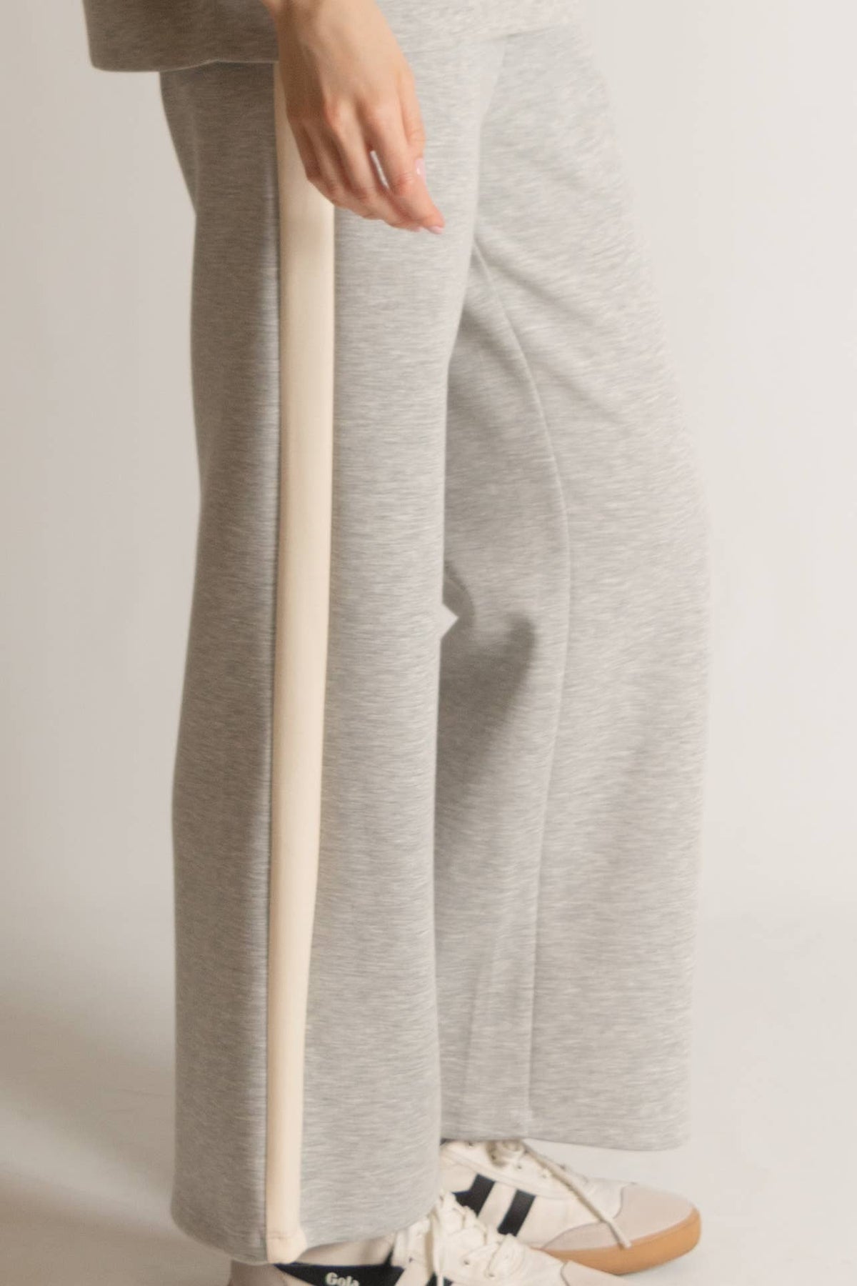 P. CILL Butter Modal Side Stripe Wide Leg Pants: Black / Small