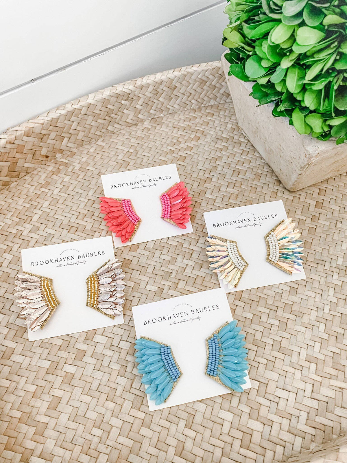 Bright Pink Sequin Wing Beaded Statement Earrings