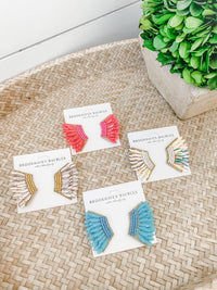 Bright Pink Sequin Wing Beaded Statement Earrings
