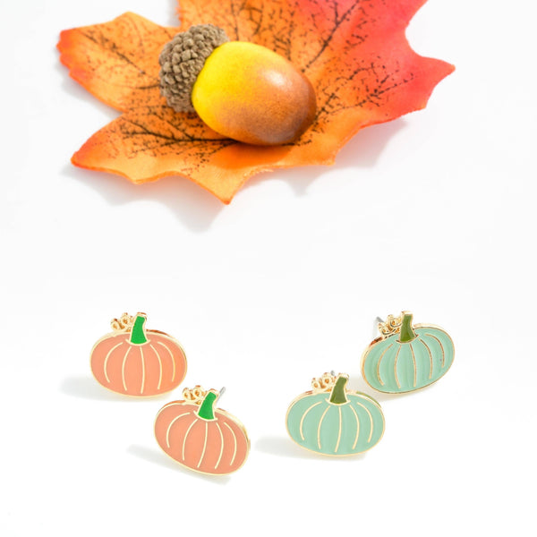 Enamel Pumpkin Stud Earrings