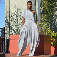 Solid Color Off Shoulder Jumpsuit Harem Pants: Red / L
