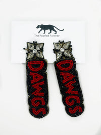 Georgia Bull Dogs  DAWGS Red Black Beaded Statement Earrings Tailgate
