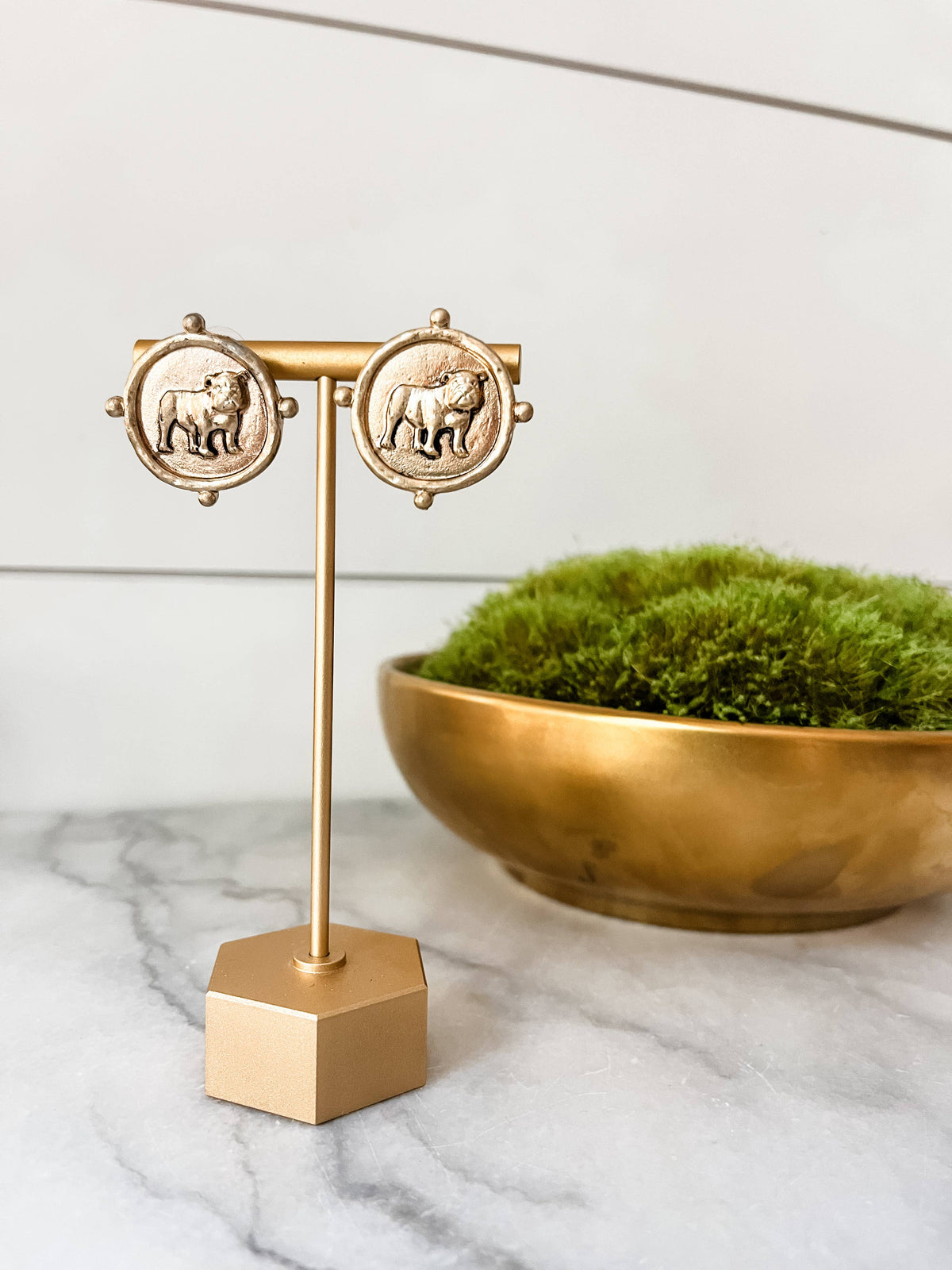 Georgia UGA Bulldog vintage gold signet coin Earrings 