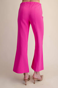 High Waist Stitch Pleats Flare Crop Stretchy Pants: White / L