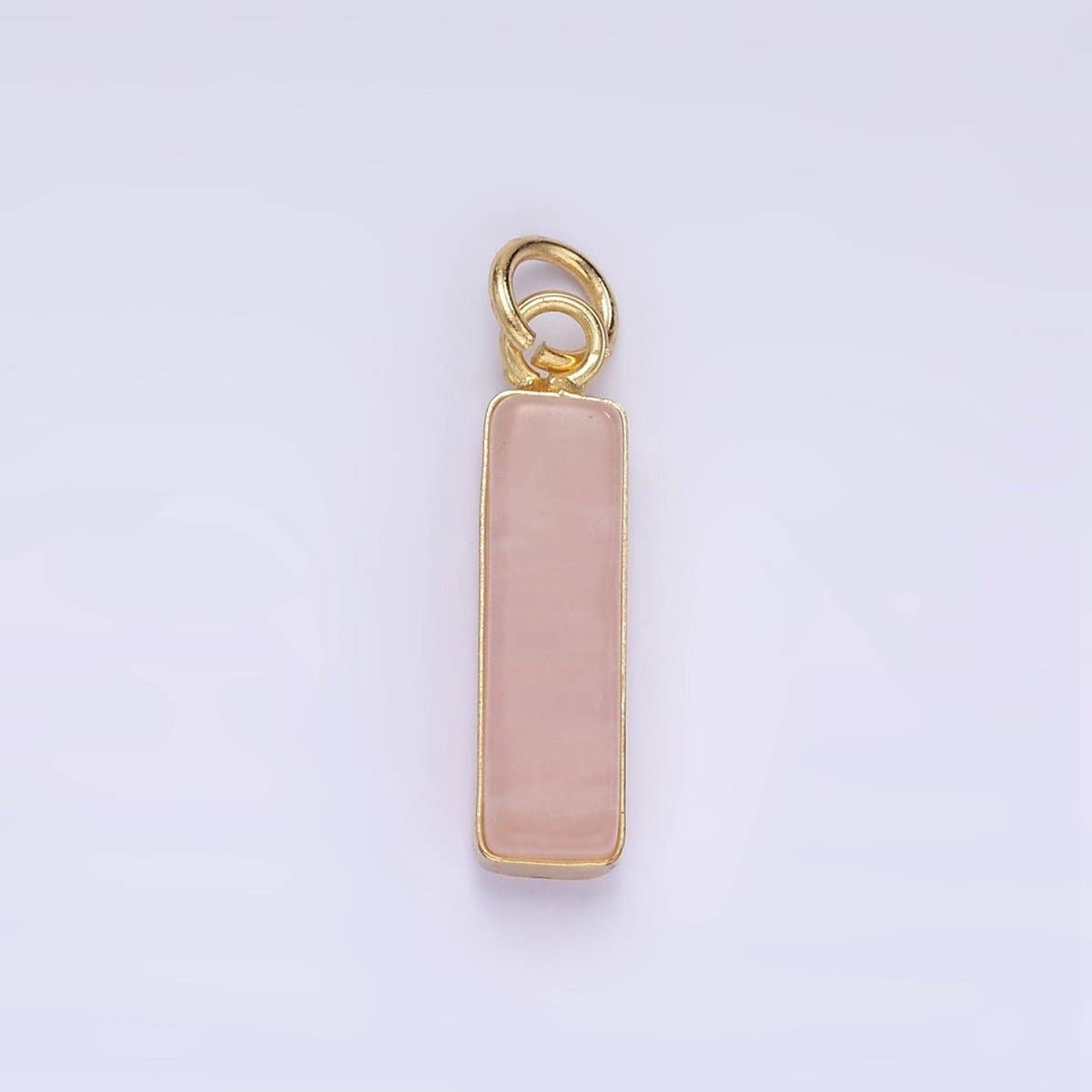 14K Gold Filled Rose Quartz, Turquoise, Shell Pearl Rectangular Tube Bezel Charm | D564: Rose Quartz