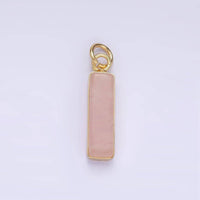 14K Gold Filled Rose Quartz, Turquoise, Shell Pearl Rectangular Tube Bezel Charm | D564: Rose Quartz