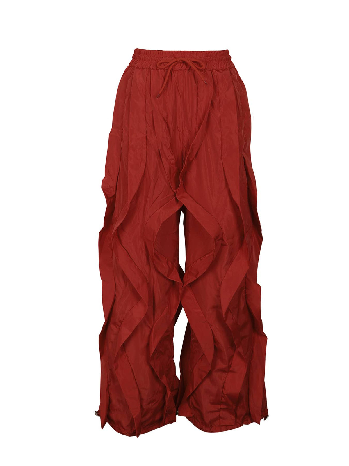 Ruched Drawstring Trousers Wide-Leg Parachute Pants: DGreen / S