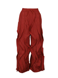 Ruched Drawstring Trousers Wide-Leg Parachute Pants: Red / M