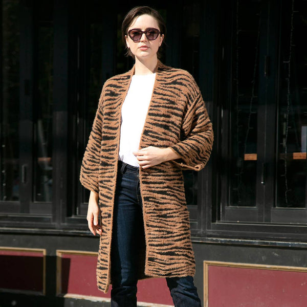 Tiger Zebra Leopard Patterned Bell Sleeves Cardigan: ZEBRA