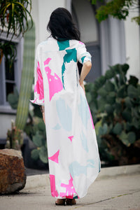Long Sleeves Maxi Shirt Dress: Maroon / Medium