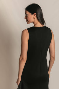 P. CILL Butter Modal Ruffle Bottom Sleeveless Midi Dress: Black / L