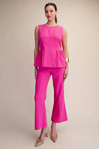 High Waist Stitch Pleats Flare Crop Stretchy Pants: Red / S