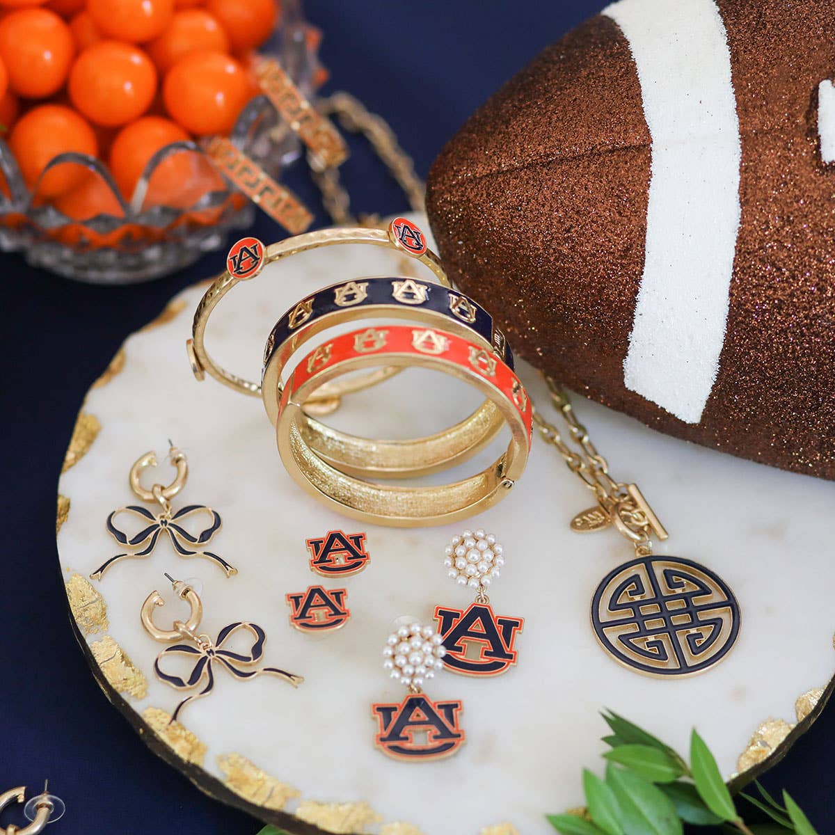 Auburn Tigers Enamel Stud Earrings in Burnt Navy/Orange GAME DAY