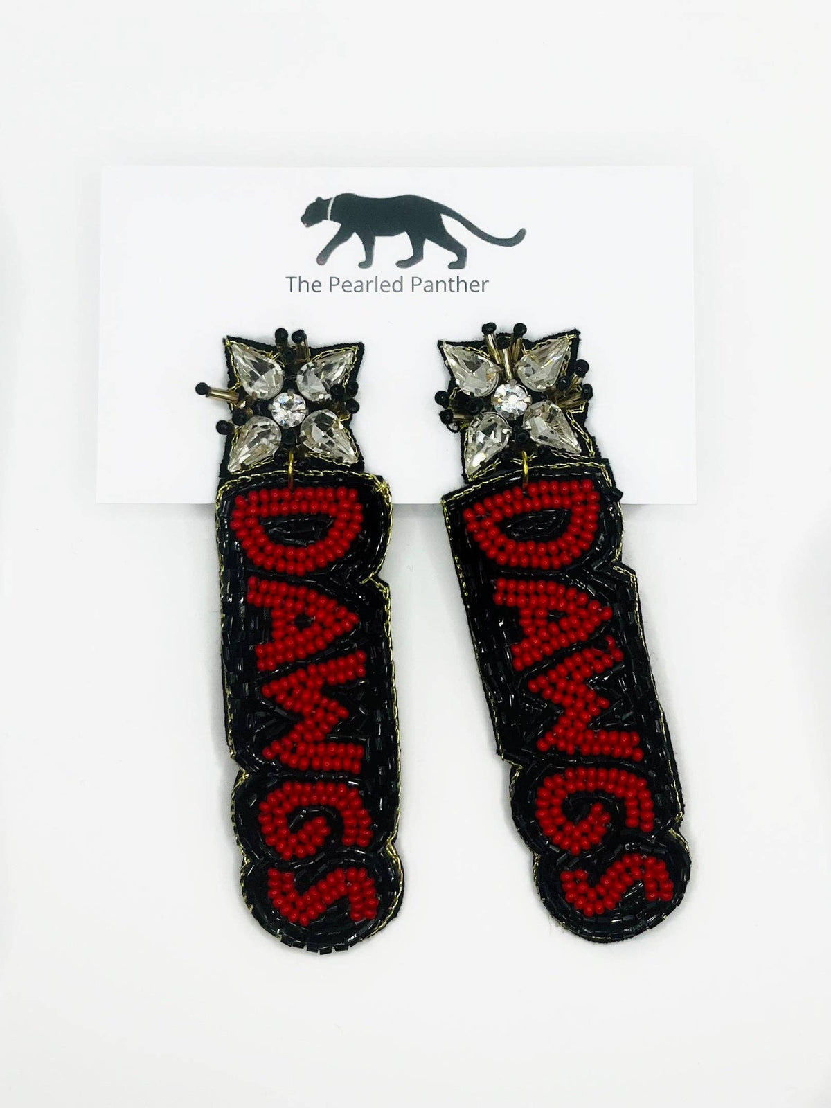 Georgia Bull Dogs  DAWGS Red Black Beaded Statement Earrings Tailgate