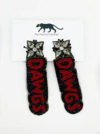 Georgia Bull Dogs  DAWGS Red Black Beaded Statement Earrings Tailgate