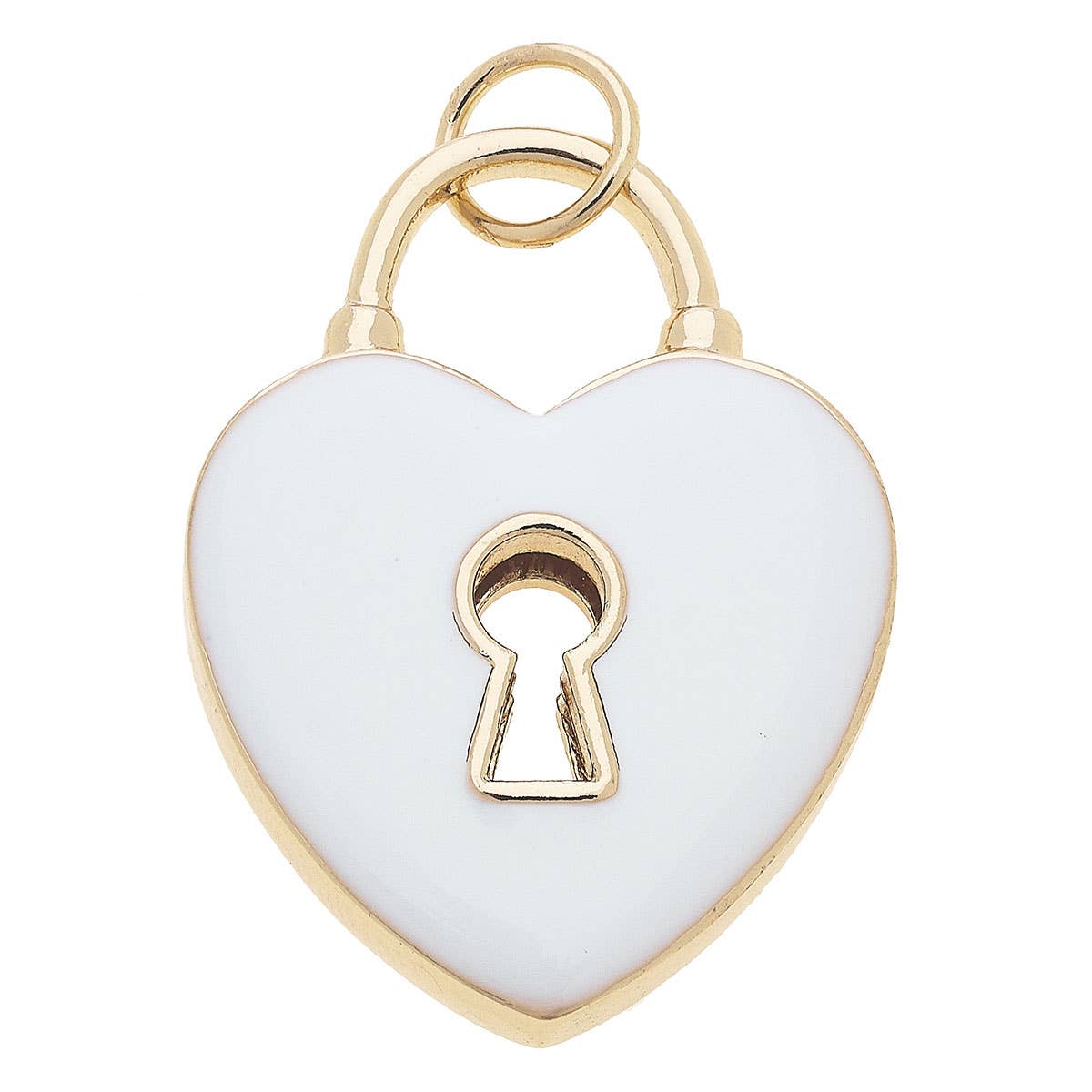 CANVAS STYLE CHARM BAR-Heart Shaped Padlock Enamel Charm in White