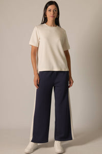 P. CILL Butter Modal Side Stripe Wide Leg Pants: Black / Small