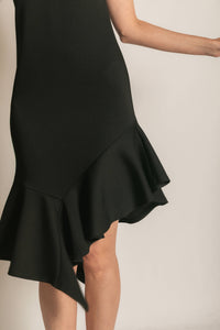 P. CILL Butter Modal Ruffle Bottom Sleeveless Midi Dress: Black / L